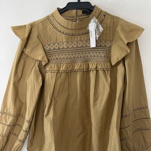 J CREW NWT Mustard/ Dark Khaki Ruffled Top